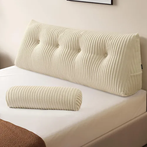 Vista 18 de Z-hom - Almohada grande para cabecero con un solo rollo, almohada de cuña para sentarse en la cama, cojín triangular de apoyo de respaldo para leer