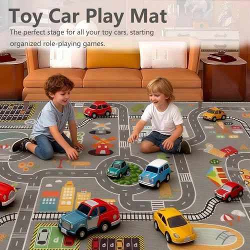 Vista 7 de Alfombra de juego para niños, ideal para jugar con autos y juguetes, alfombra educativa de carretera y tráfico para niños, alfombra divertida
