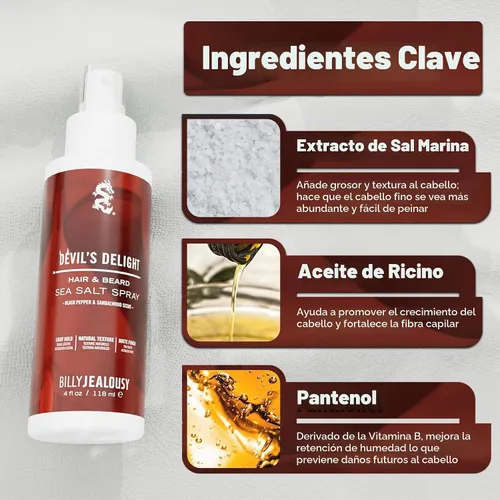 Vista 3 de Billy Jealousy Spray de sal marina, spray texturizante y voluminizador para todo tipo de cabello y longitudes de barba