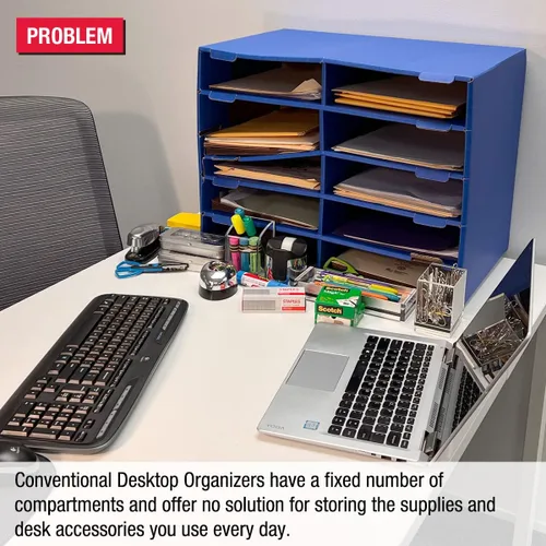 Vista 2 de Ultimate Office Organizador de bandeja de cartas de escritorio con base de almacenamiento elevadora, unidad de 4 compartimentos