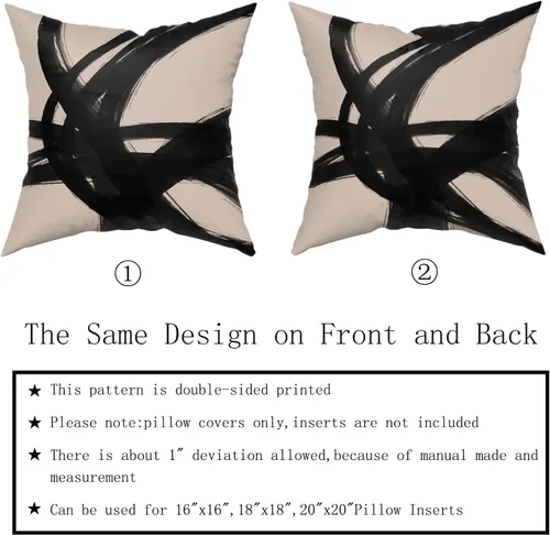 Vista 5 de Juego de 2 fundas de almohada de línea de arte abstracto negro y marrón de 16 x 16 pulgadas, juego de 2 fundas de almohada decorativas con estampado