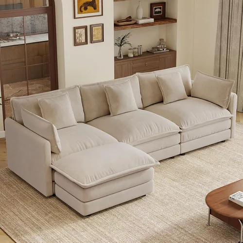 Vista 18 de 76.7" Cloud Couch for Living Room, Deep Seat Loveseat Sofa, Beige Breathable Chenille, 2-Seats Couch for Apartment Small Spaces, Pocket Spring