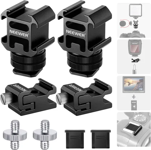 Vista 4 de Neewer Paquete de dos (2) adaptadores de montaje Pro duraderos de 1/4 pulgadas para tornillo de trípode a zapata caliente flash