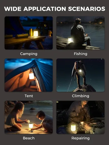Vista 6 de Smiling Shark Linterna LED para campamento, mini lámpara de campamento, luz cálida, recargable y portátil, regulable, impermeable, lámpara de tienda