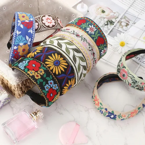 Vista 7 de Geosar Paquete de 9 diademas bordadas bohemias para mujer, bohemia, floral, hechas a mano, anchas, estilo étnico, estilo étnico, turbante