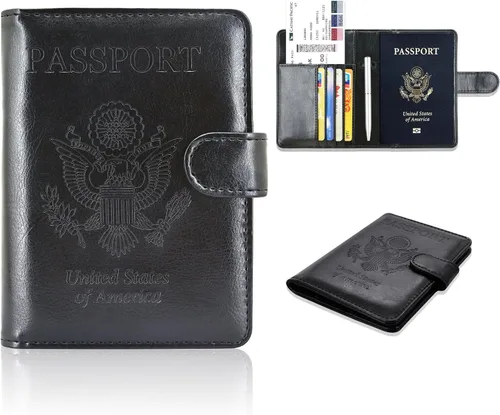 Vista 2 de Funda para pasaporte ACdream, piel de calidad superior, cartera con bloqueo RFID