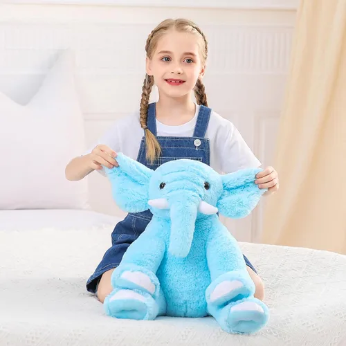 Vista 4 de JellyMallow Animales de peluche con peso de elefante, 5 libras y 16 pulgadas, color azul, almohada grande de peluche de elefante con peso, regalo