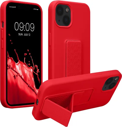 Vista 16 de kwmobile Funda compatible con Apple iPhone 13 - Funda con correa de mano y soporte revestimiento de silicona TPU suave - Azul Báltico