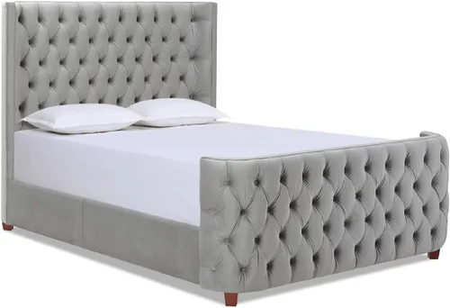 Vista 10 de Jennifer Taylor Home Brooklyn - Juego de cabecero y estribo de cama con panel capitoné, tamaño Queen, poliéster blanco antiguo