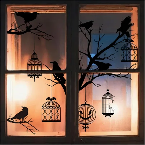 Vista 13 de Calcomanías anticolisión para ventanas con forma de pájaro, adhesivos para puertas de vidrio para proteger y evitar golpes de pájaros (negro)