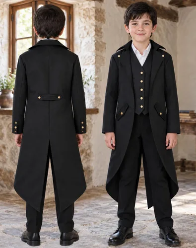 Vista 5 de Chaqueta medieval para niños, disfraz de Halloween, gótico, steampunk, vintage, victoriano, uniforme Gold-tone buttons,side pockets,classic split