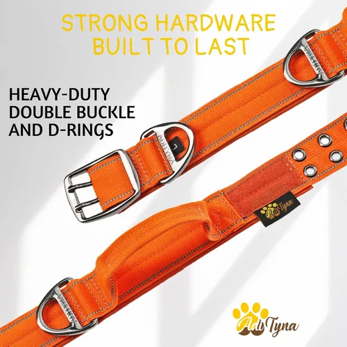 Vista 5 de ADITYNA Collar de perro resistente para perros grandes con mango de tráfico Naranja