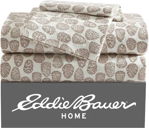 Vista 14 de Eddie Bauer - Sábanas individuales, juego de ropa de cama de franela de algodón, cepillada para mayor suavidad, decoración acogedora para el hogar