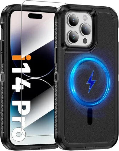 Vista 17 de Funda magnética para iPhone 13/iPhone 14 [compatible con Magsafe] [protector de pantalla de vidrio] [protección de grado militar de doble capa]