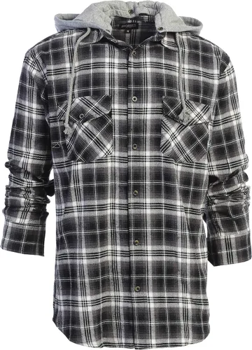 Vista 25 de Gioberti Camisa de franela a cuadros de algodón 100% para hombre con capucha extraíble y botones 100 – negro/azul real/gris.