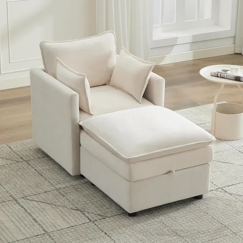 Vista 33 de Otomana cuadrada grande de 27 pulgadas con almacenamiento, reposapiés tapizado moderno con patas antideslizantes para sofá, mesa de café, sala