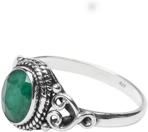 Vista 3 de Anillo de plata de ley 925 con piedra esmeralda para mujer, hecho a mano, joyería de Navidad, regalo para ella