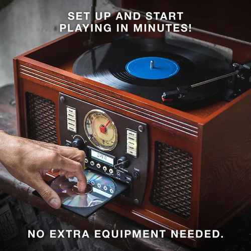 Vista 7 de Victrola Navigator 8 en 1 Reproductor clásico de discos Bluetooth con codificación USB y tocadiscos de 3 velocidades Individual Negro