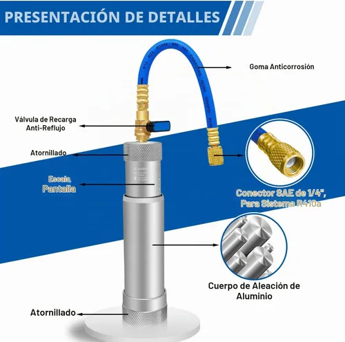 Vista 4 de Kit de Inyector de Aceite y Tinte de AC Boltigen, Herramientas de Inyección de Aceite y Tinte de A/C con Acoplados Rápidos Ajustables R134a R1234YF