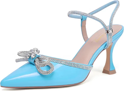 Vista 35 de Susanny - Zapatos de tacón bajo con strass para mujer, con punta puntiaguda, de tacón kitten, con cierre, ajustables, con correa, para vestido