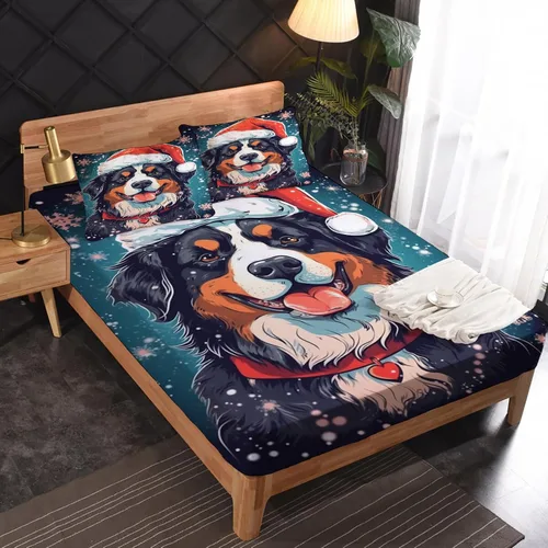Vista 3 de Sábanas para perros tamaño individual – Sábanas y fundas de almohada de copo de nieve – 100% microfibra, estampado de alta cantidad de hilos, sábana