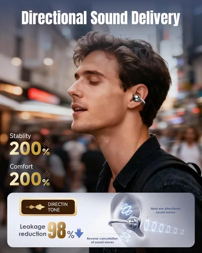 Vista 7 de King Lucky Auriculares de clip Gen 3, auriculares inalámbricos Bluetooth 6.0 de oreja abierta con micrófono, ajuste seguro para orejas pequeñas