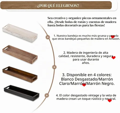 Vista 7 de Hanobe Bandeja de servir decorativa de madera rústica, marrón, rectangular, 16 pulgadas x 4.7 pulgadas x 1.7 pulgadas