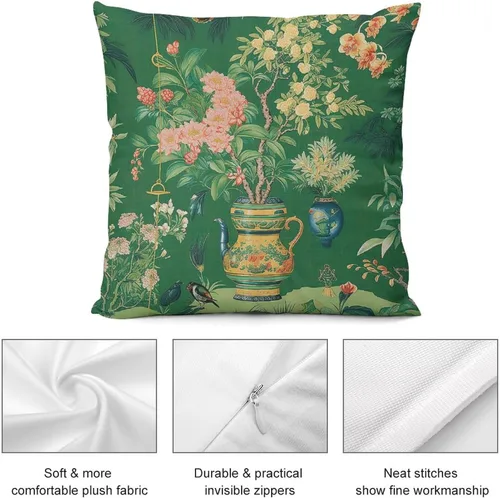 Vista 8 de Funda de almohada tradicional de jarrón Ming verde chinoiserie, funda de cojín asiática de 18 x 18 pulgadas, funda de almohada decorativa de jarrón