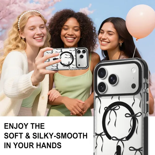 Vista 5 de OOK Funda para iPhone 17 Pro compatible con Magsafe, con protector de pantalla, elegante lazo estético, delgado, transparente, magnético, a prueba