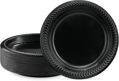 Vista 22 de PLASTICPRO 100 cuencos de plástico negros ligeros de 5 onzas, cuencos pequeños de plástico para sopa, platos negros para ensalada y postre
