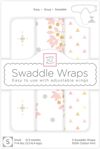 Vista 2 de SwaddleDesigns Manta para envolver con envoltura ajustable, juego de 3, diseño floral celestial, rosa