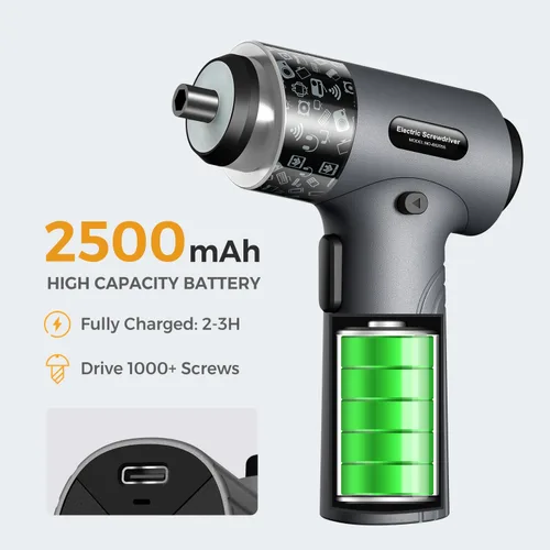 Vista 6 de Destornillador eléctrico inalámbrico, juego de herramientas de reparación recargable de potencia de 3.7 V con 32 puntas, pantalla digital, ajuste