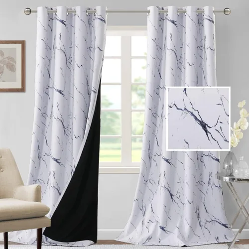 Vista 2 de H.VERSAILTEX Cortinas 100% opacas de 96 pulgadas de largo, juego de 2 paneles con diseños de mármol, cortinas térmicas para dormitorio con forro