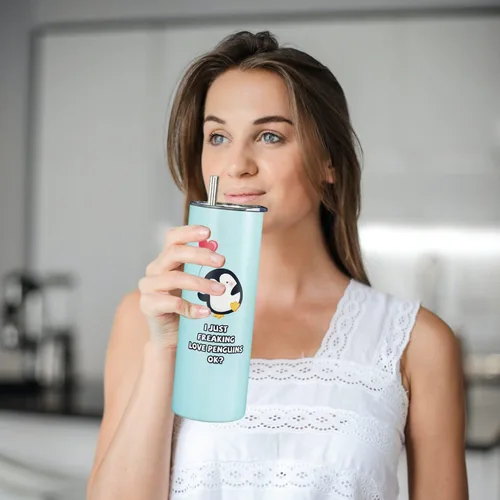 Vista 6 de Blue - Vaso de viaje de acero inoxidable sellado al vacío de 20 onzas, regalo para amantes de los pingüinos para mujeres, hombres, niños