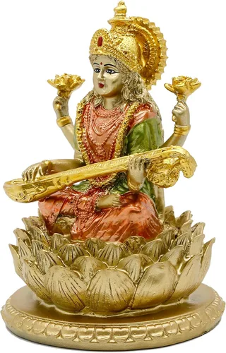 Vista 8 de alikiki Ídolo de Saraswati de la diosa hindú, 6.5 pulgadas de alto, conocimiento, música, artes, diosa Sarswati, estatua india Diwali, regalos