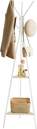 Vista 12 de VASAGLE - Perchero independiente con 4 estantes Perchero para ropa, sombrero, bolsa, estilo básico moderno, gris carbón, colección BARNET