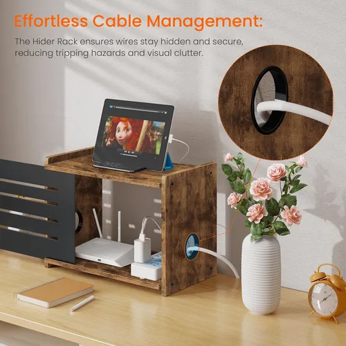 Vista 4 de Estante para enrutador Homode, caja ocultadora de madera para WiFi, soporte para estante de proyector, caja de almacenamiento para enrutador