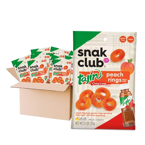 Vista 24 de Snak Club Tajin Anillos de Manzana, Bocadillos Gomosos Dulces y Sabrosos, Tamaño de Aperitivo de 2.5oz, 12