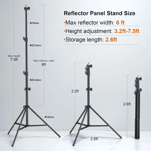 Vista 3 de LINCO Lincostore - Soporte de luz para fotografía de estudio de 90 pulgadas/7.5 pies, soporte para panel reflector con soporte reflector
