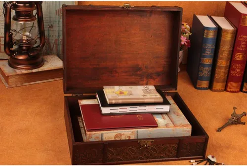 Vista 5 de Cabilock Organizador de collares, cajas de almacenamiento de escritorio de madera, caja del tesoro de madera para libros, caja de documentos