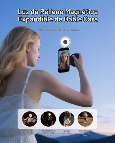 Vista 2 de TELESIN Fun Shot Agarre Magnético para Cámara de Teléfono + Kit Creador de Luz Magnética para Selfie C03 Compatible con iPhone Magsafe y Android