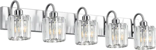 Vista 9 de Luz de tocador de baño dorada - Accesorio de luz de baño de cristal sobre espejo
