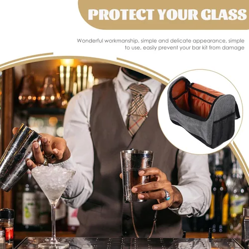 Vista 8 de SOLUSTRE Bolsa de viaje para barman con compartimento acolchado, bolsa de herramientas de barra duradera, bolsa de hombro con asa para el hogar
