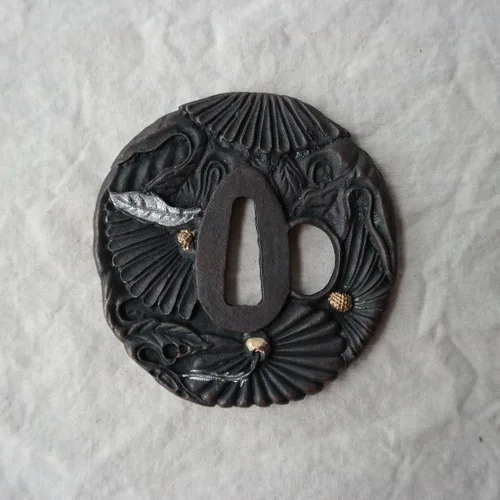 Vista 9 de Japanese Katana Sword Guard (Tsuba) - Hand-Forged Alloy Samurai Tsuba 3.2", Authentic Iaido Accessory for Sword Collection, Durable Fitting