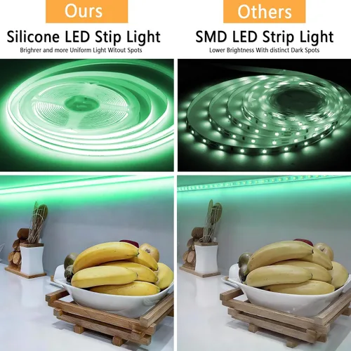 Vista 5 de Tira de luces LED COB verde de 10 pies, 24 V, regulable, alta CRI95+, ultra brillante, flexible, tira de luces LED, tira de luces para el día de San