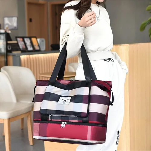 Vista 4 de 2022 - Bolsa de viaje plegable de separación secahúmeda, ligera, impermeable, plegable, para deportes, camping, Burdeos