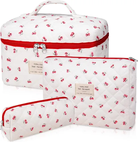 Vista 34 de Juego de bolsas de maquillaje, bolsa de maquillaje acolchada, bolsa grande para cosméticos florales para mujer, bonitas bolsas de maquillaje