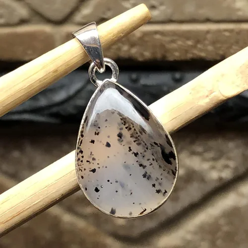 Vista 5 de Natural Montana Moss Agate 925 Sterling Silver Scenic Pendant 30mm