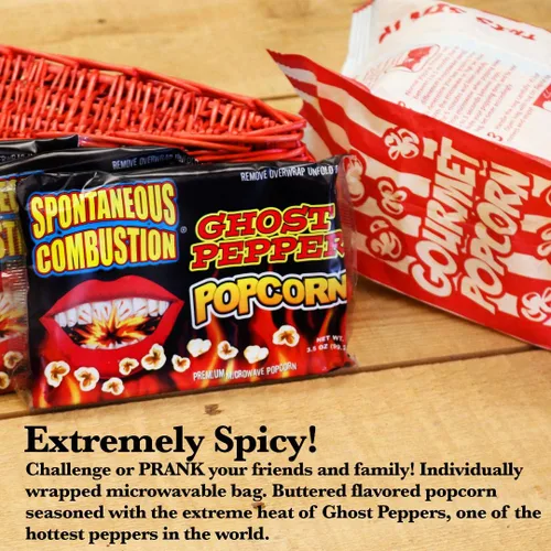 Vista 2 de Spontaneous Combustion Bolsas de palomitas de maíz para microondas Ghost Pepper – 1 paquete – Palomitas de maíz gourmet picantes – Palomitas de maíz