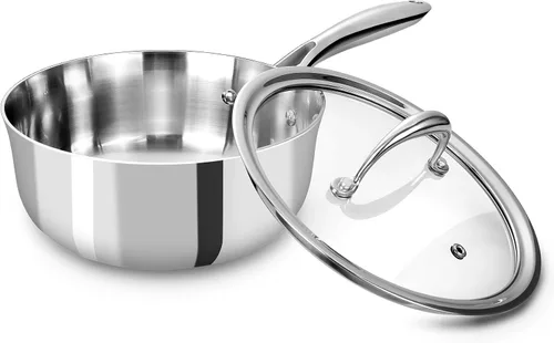 Vista 12 de KEAWELL K3 Premium - Cacerola de acero inoxidable de tres capas de 1.5 cuartos con tapa, seguro para inducción y horno hasta 600°F, calentamiento